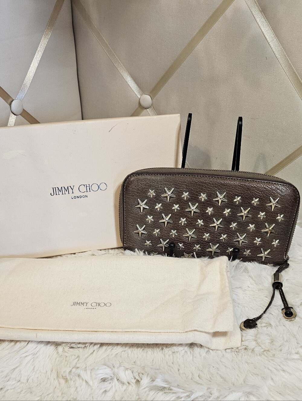 Jimmy Choo Womans Brown Star-Stud Zip Wallet